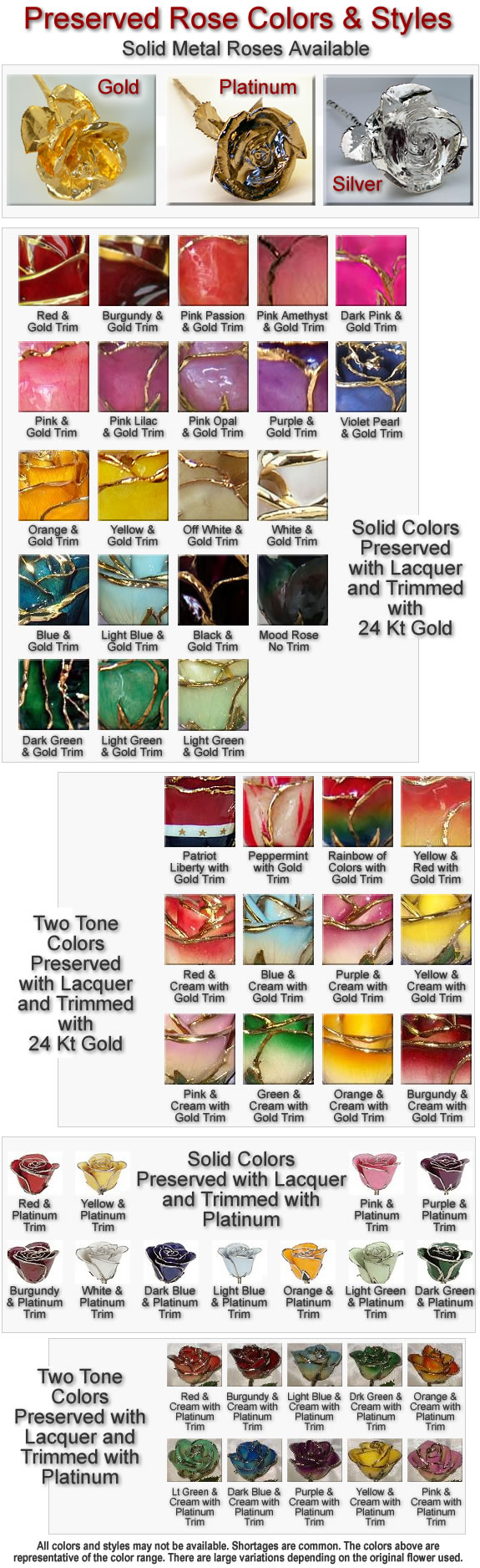 Gold Rose Color and Style Chart