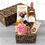 Delightful Rose Wine, Truffles and Cookie Gift Box