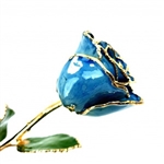 Blue 12" stemmed rose preserved in Lacquer and trimmed in 24 karat Gold