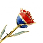 Patriotic Red White And Blue Themed Rose Trimmed in 24K Gold