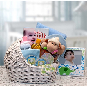 Giftbasket Drop Shipping Newborn Baby Blue Bassinet Gift Collection