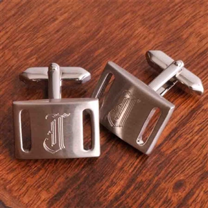 Personalized Jewelry Personalised  Brushed Silver Slotted Cufflinks