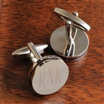 Personalized Silver Cufflinks with Black Pinstripe
