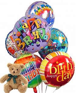 Last Minute Gifts Half Dozen Mylar Balloons and Teddy Birthday
