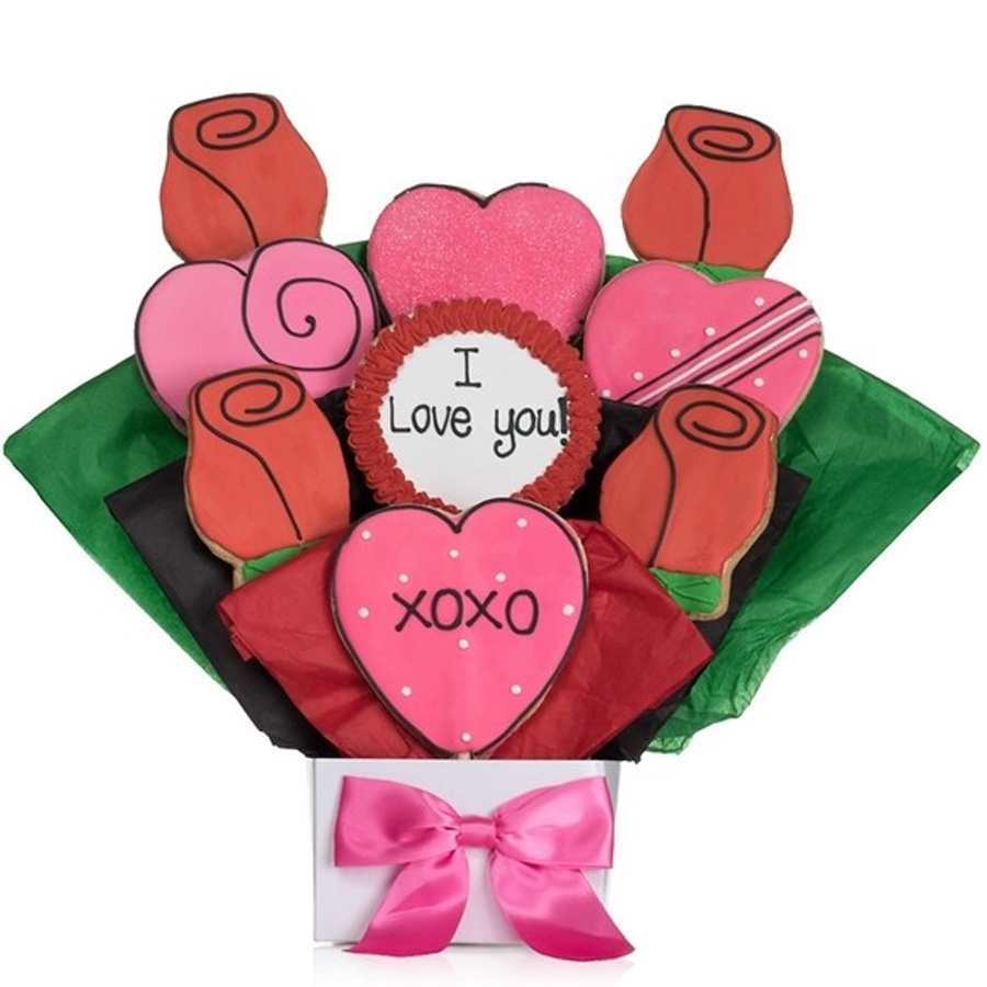 Lovely Hearts Cookie Bouquet - Choose our 5, 7, 9 or 12 piece ...