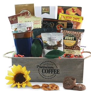 Coffee Lovers GIft Basket contains gourmet coffees and cookies
