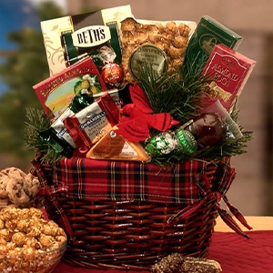 An Old Fashioned Christmas Gift Basket Filled with Gourmet Foods