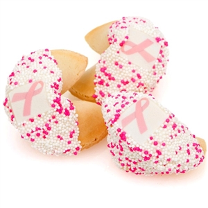 Pink Ribbon Fortune Cookies Dipped in White Belgian Chocolate