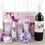 Merlot Wine, Jasmine and Lilac Spa Gift Basket