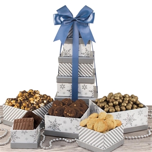 Silver Snowflakes Gourmet Treats Gift Tower