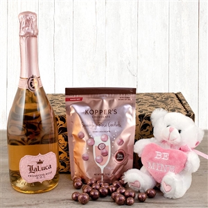 Valentines Day Rose Prosecco, Chocolates and Teddy Bear