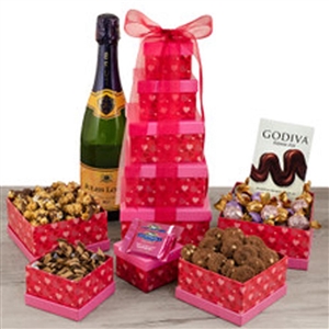 Valentines Champagne and Sweets Tower