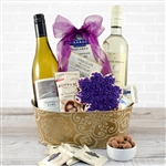 Basket with 2 bottles of White Wine, with gourmet treats