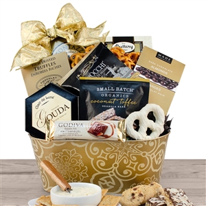 Sweet Harmony Gift Basket includes a lot of great chocolates and some cheese and crackers for the perfect note