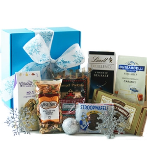 Blue Gift Box with 8 kosher Gourmet foods for Hanukkah