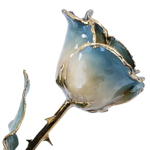Blue Two-Toned Rose Preserved Forever and Trimmed in 24K Gold