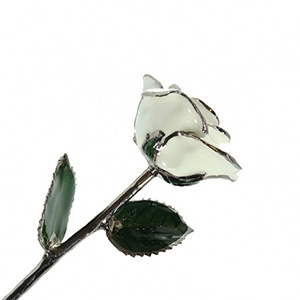 White Lacquer and Platinum Trimmed Preserved Rose