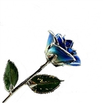 Blue Two-Toned Rose Preserved Forever and Trimmed in Platinum