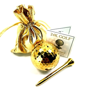 24K Gold Plated Golf Ball and Golf Tee-One in Drawstring Pouch