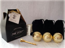 24K Gold Plated Golf Balls and Gold Tone Tees - Three - Gold Dipped Golf Balls Gold Roses