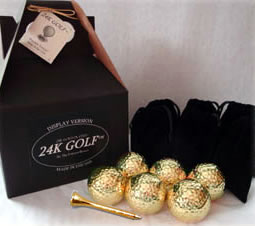 24K Gold Plated Golf Balls and Gold Tone Tees - Six - Gold Dipped Golf Balls Gold Roses