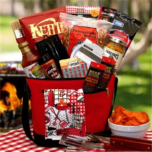 Barbeque theme Gift basket with a cooler serving as the gift basket