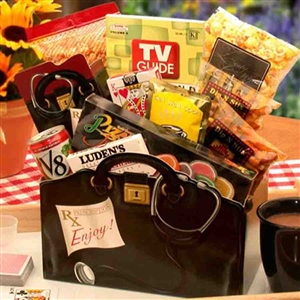 A Get Well Gift Basket presented in a traditional old fashioned Doctors Black Bag. Filled with Treats and surpirses.