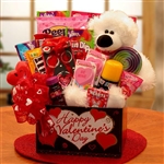 Kids Valentine Gift Box with a teddy bear, sweet treats, and activities for children