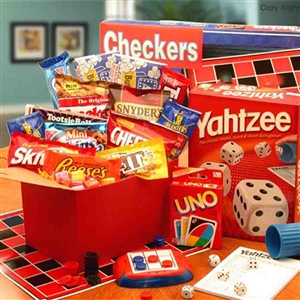 A huge gift box full of snacks and games for the whole family