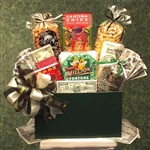 A thank you gift basket with a Thanks A Million Theme filled with gourmet foods
