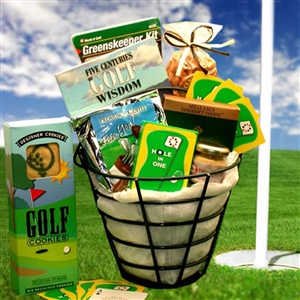 Golf Ball Caddy filled with golf accessories and treats.