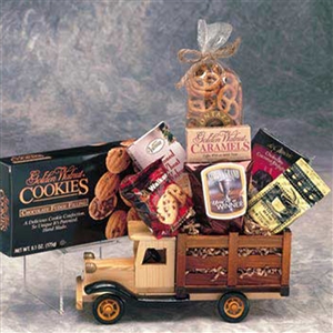 Wooden Antique Truck filled with Gourmet Gifts for Him