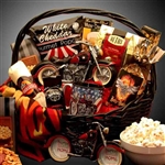 Motorcycle Man Gift Basket - A collection of motorcycle themed accessories including a mug, picture frame, bandana and gourmet treats for the motorcycle enthusiast on your list.