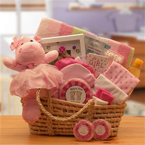 Precious New Baby Pink Carrier Gift Basket - Help Mom and Dad with this Great Baby Gift!
