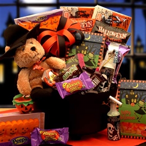 Witches Brew Halloween Cauldron gift basket is filled to the rim with scrumptious traditional Halloween treats!
