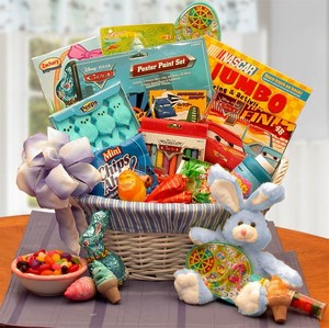 Disney Fun and Activity Easter Basket - Designed for Boys ages 4 thru 9. Features a combination of sweet treats and activities toys.