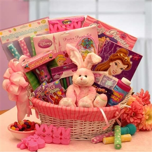 Little Princess Disney Easter Fun Basket - Designed for Girls ages 4 thru 9. Features a combination of sweet treats and activities toys with a Princess Theme