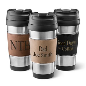 Faux Leather Wrapped Customized Stainless Steel Mug with Lid