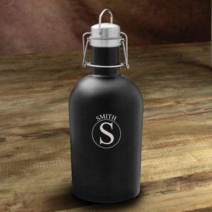 Personalized Circle Monogram on a Stainless Steel Black Matte Beer Growler