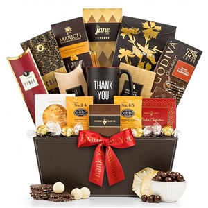 Many Thanks Gift Basket includes Ceramic Coffee Mug and Gourmet Foods