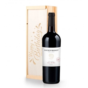 Choice of Wine in a Personalized Happy Birthday Wooden Crate