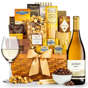 Gourmet Gift Basket with a Bottle of Chardonnay from California