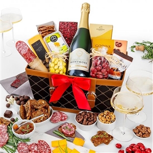 Chateau Montmore Champagne and Gourmet foods in a beautiful gift basket