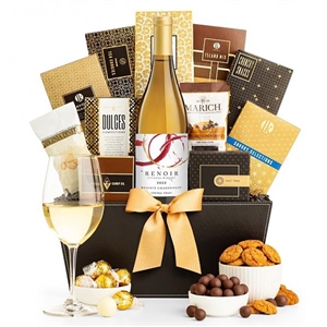 Gourmet Gift Basket with a Bottle of Chardonnay from California
