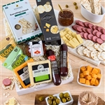 Bamboo gift tray with meats, cheeses, and crackers