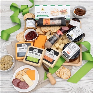 Gourmet Meat and Cheese Gift Platter on a Bamboo Tray