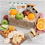 Gift box of 4 pieces of orchard fruit and gourmet cheeses.