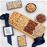 Father's Day Themed Mixed Nuts Gift on a Wooden Tray and Father's Day hangtag