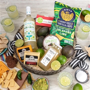 Gift Basket with Everything to Make Guacamole and Virgin Margaritas