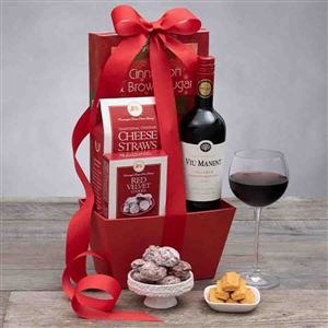 Basket with Cabernet Sauvignon and Valentines treats